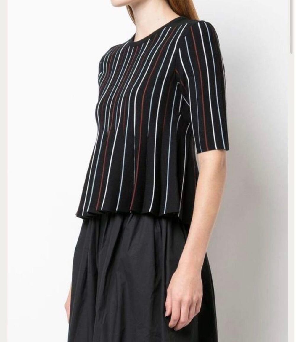 Rachel Comey Bream Striped Peplum Knit Top pleated knit sweater shirt size small
